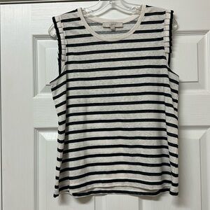 LOFT Ruffled Shoulder Striped Tank NWOT